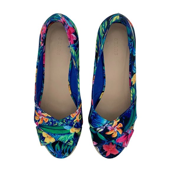 Vintage Floral Peep Toe Espadrille Wedge Sandals - Picture 7 of 8